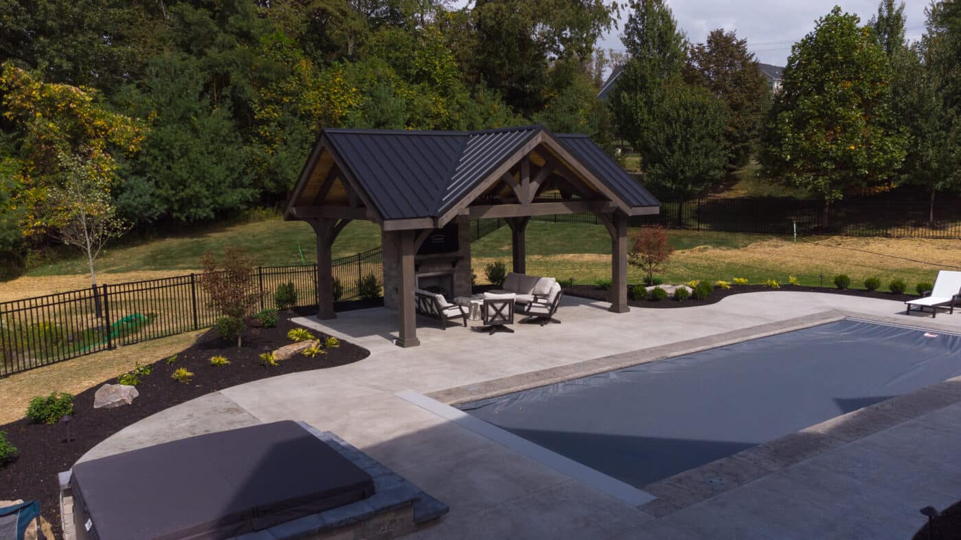 front of 14x20 deluxe pavilion in mars pa near pool