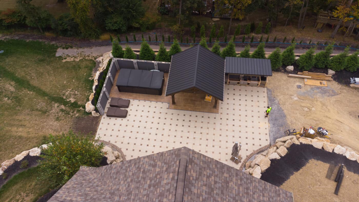 aerial view of 14x18 a frame pavilion with metal roof