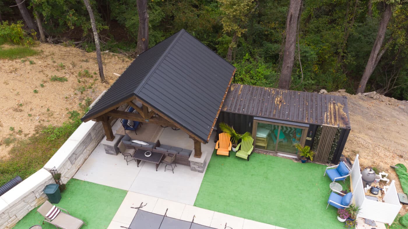 aerial view of 16x16 a frame pavilion