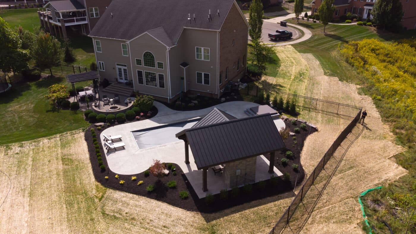 Aerial shot of the 14x20 Deluxe Pavilion in Mars PA