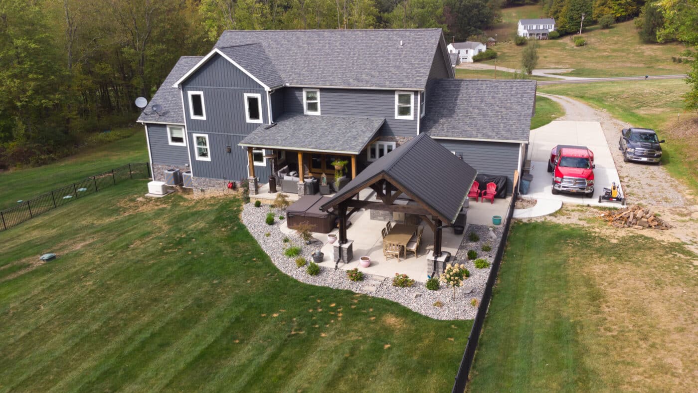 aerial view of a 16x14 a frame pavilion