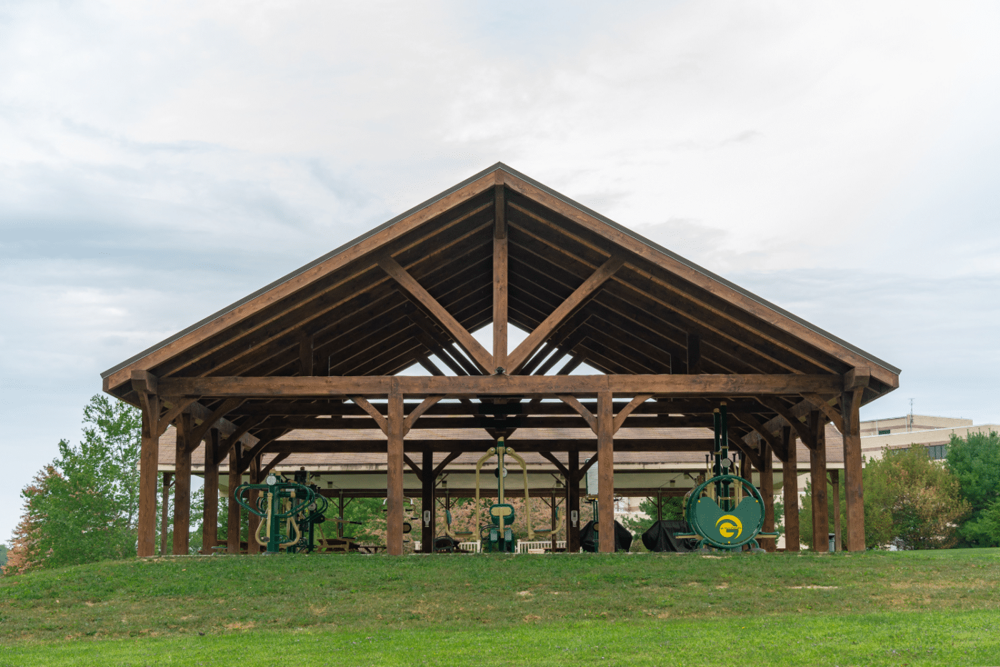 Sports pavilion with workout gear