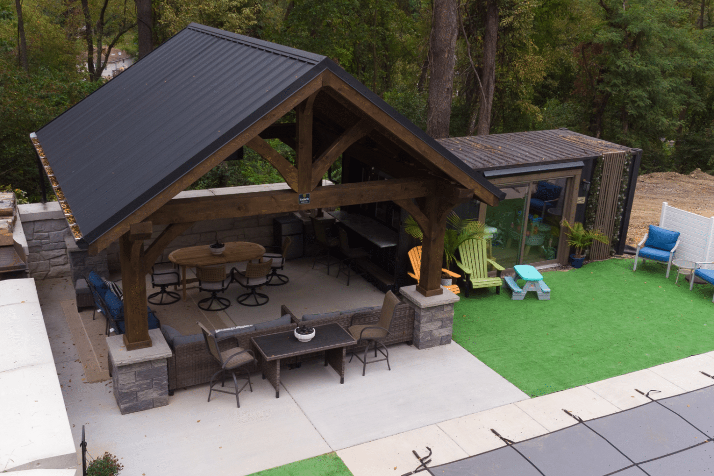 Patio pavilion with outdoor living space