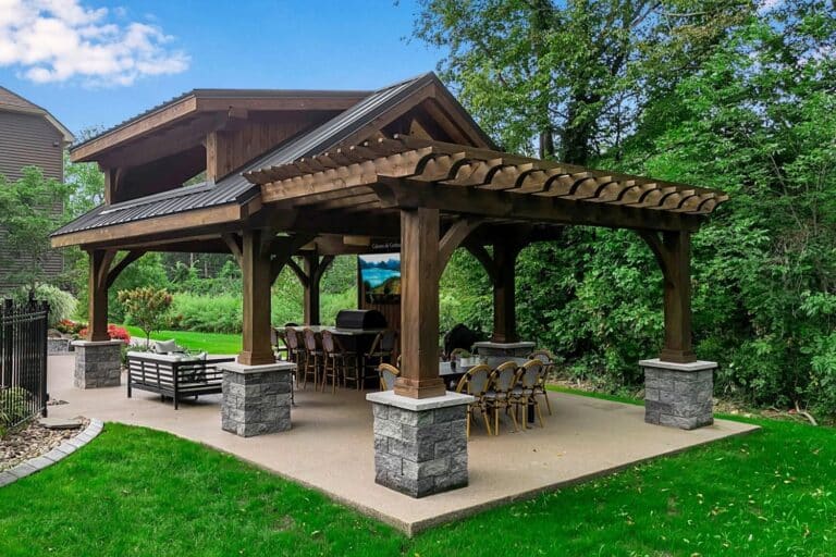 pavilion attached to pergola by the pool