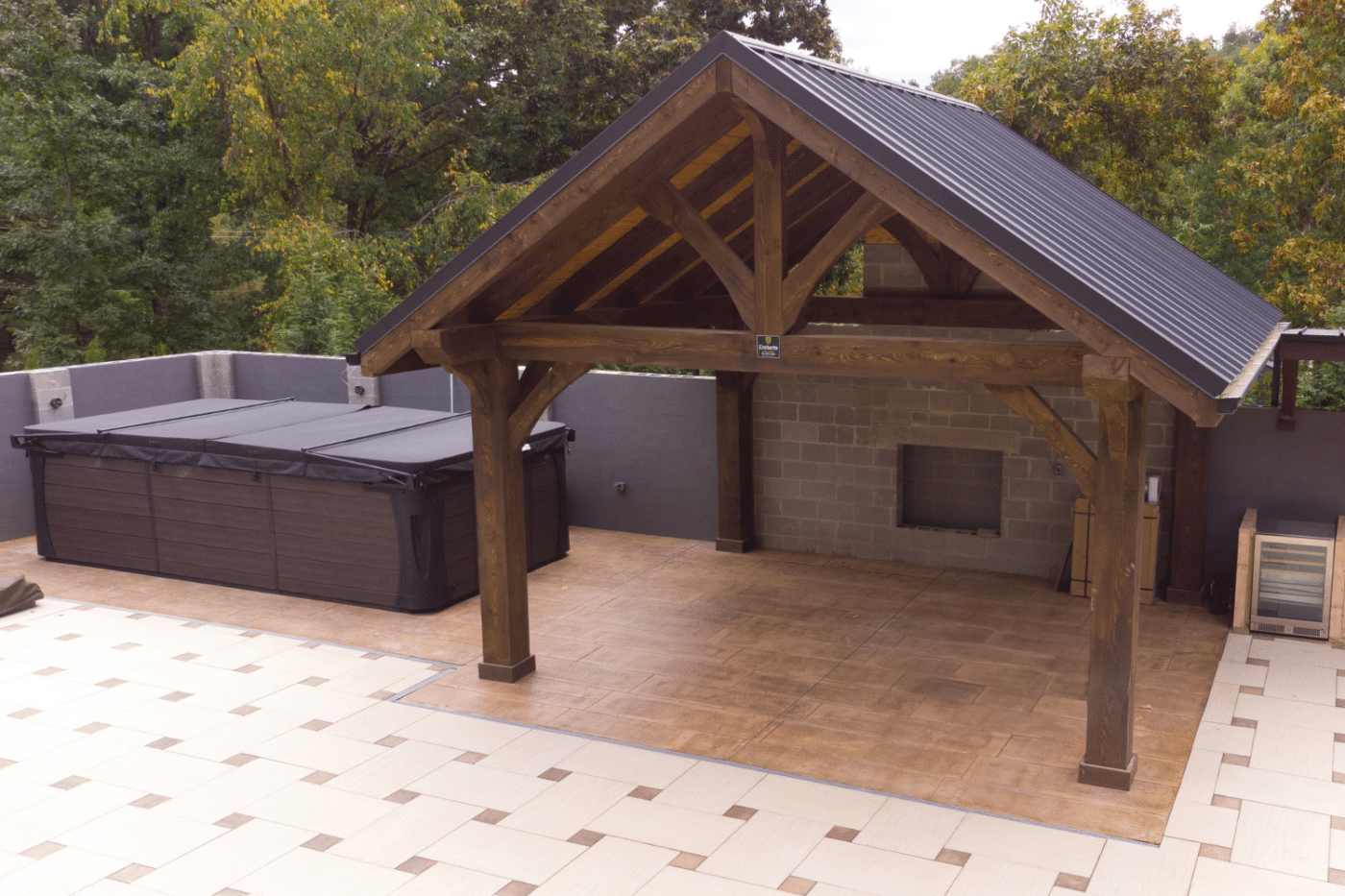 Pavilion next to hot tub and kitchen area