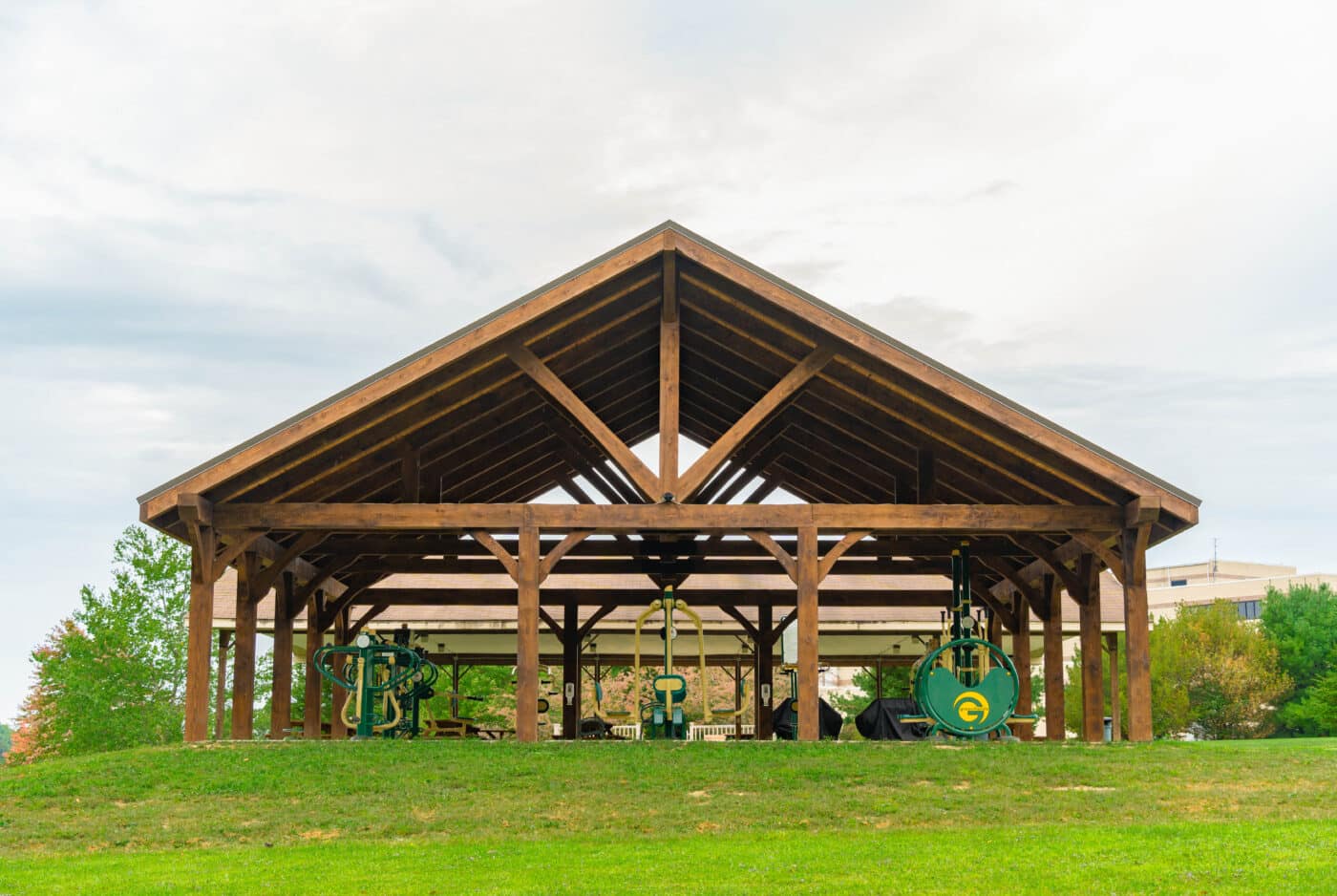 The Vista A-Frame Pavilion containing a gym, built for a hospital