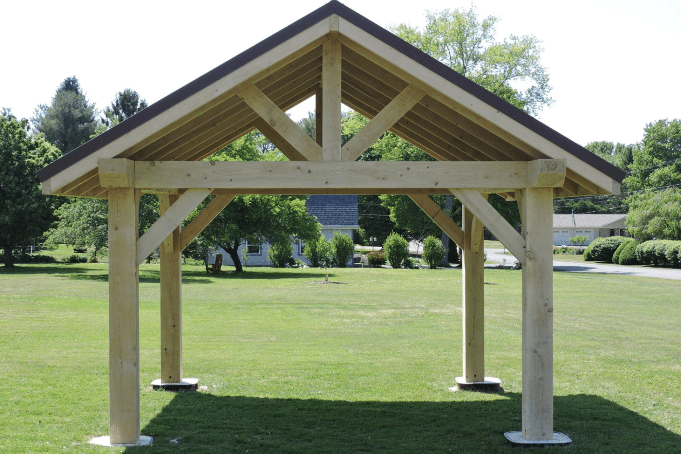 Picnic pavilion with wooden posts