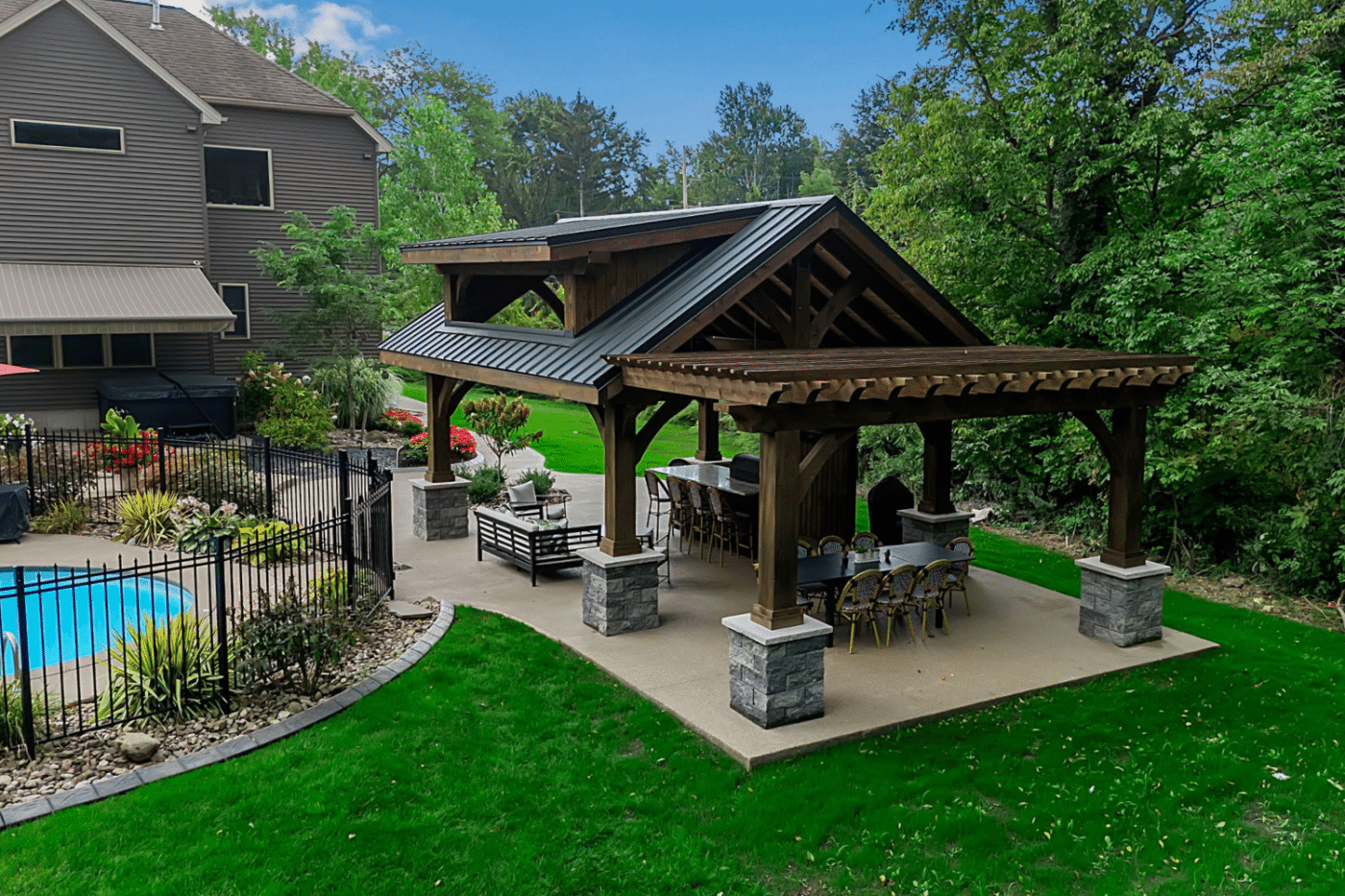 Poolside patio pavilion with kitchen