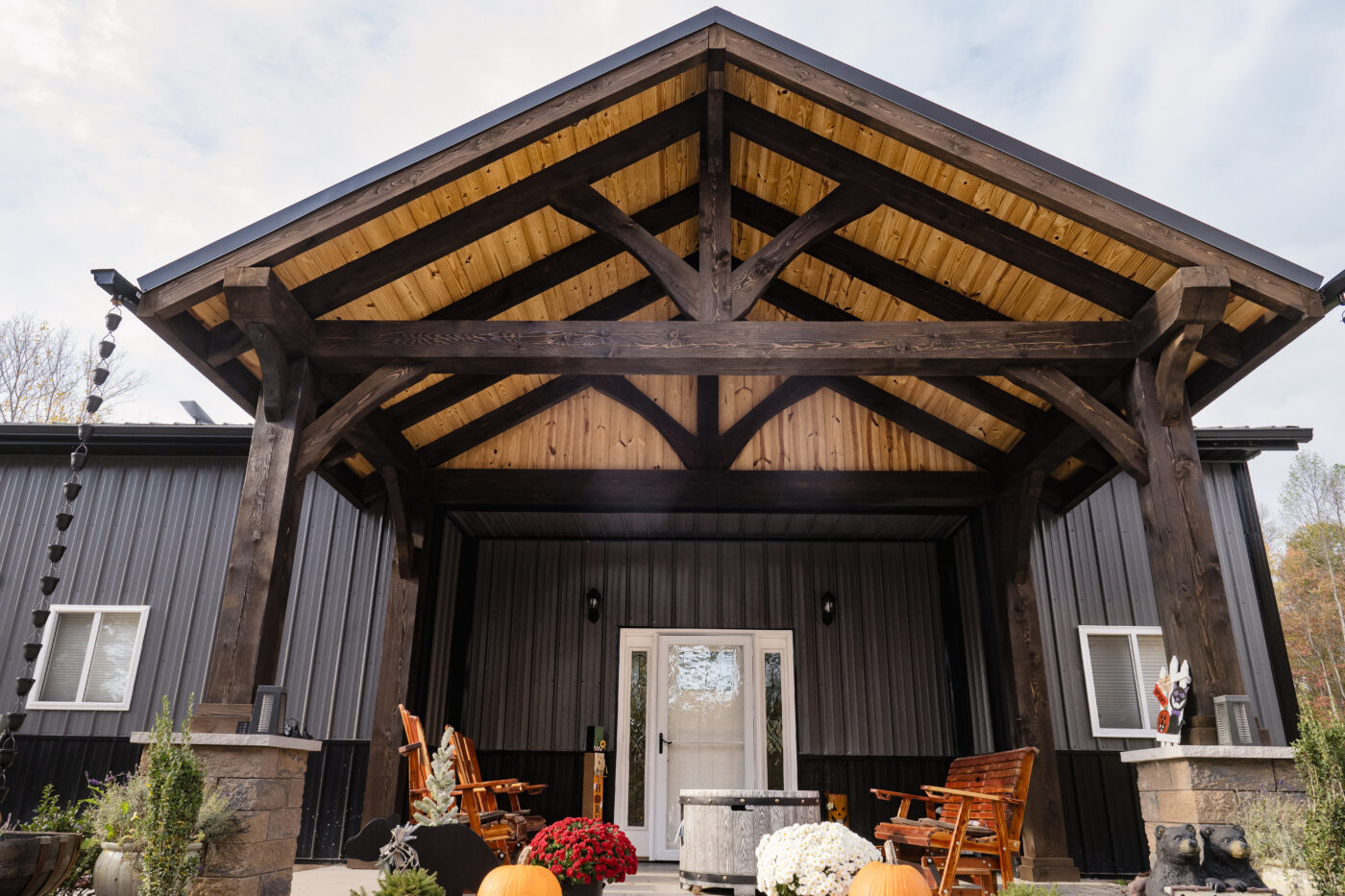 porch made of timber frame wood in reedsville ohio