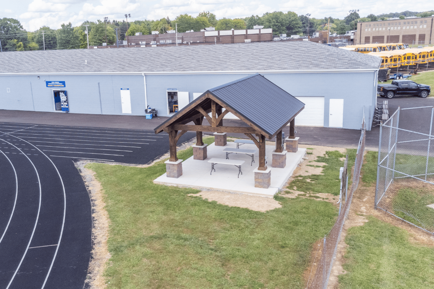 Sports pavilion on school track