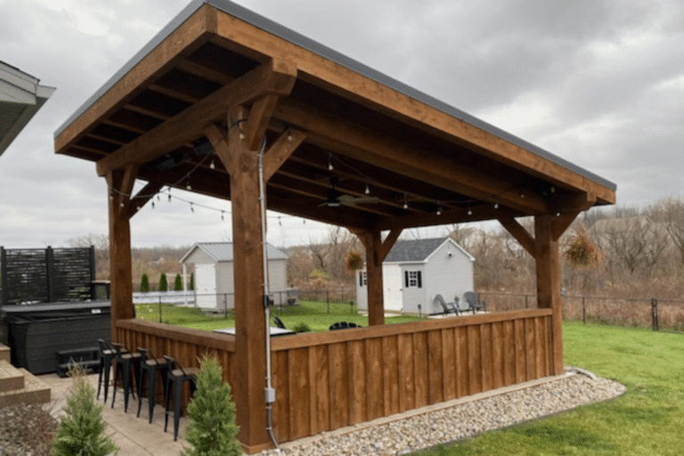 The Evergreen lean to pavilion with chairs