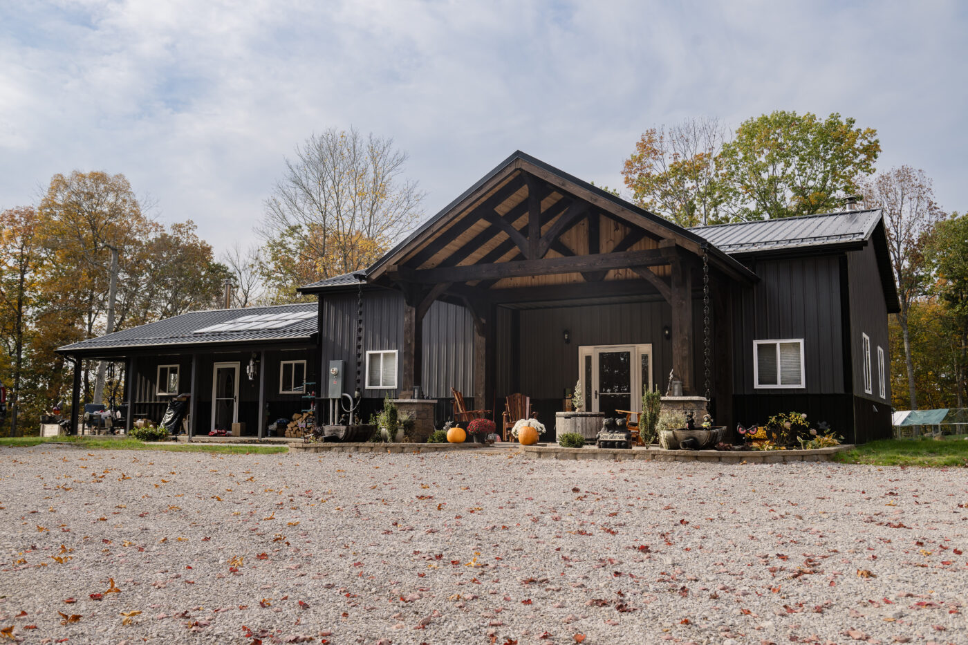 timber frame porch shot from the side in reedsville ohio