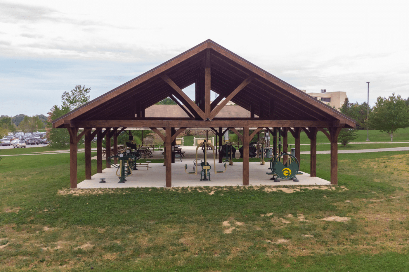 Workout activities inside of a sports pavilion