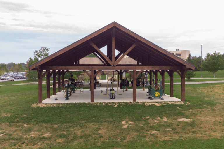 Workout activities inside of a sports pavilion